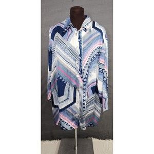 Alfred Dunner Womens Top 18W Silky Abstract Button Front 3/4 Sleeve Shirt Blouse